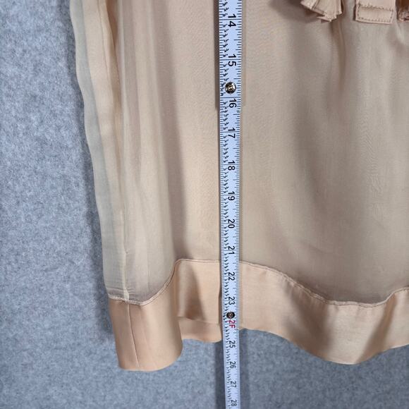 Forever 21 Blouse Medium Tan Satin Ruffle Tuxedo Bib Neutral Siren Quiet Glam - Picture 9 of 13